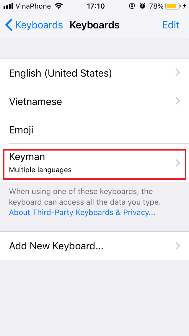 Select Keyman again